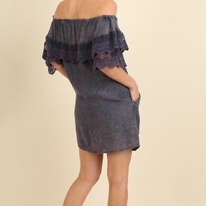 Umgee Off The Shoulder Dress with Lace Trim!